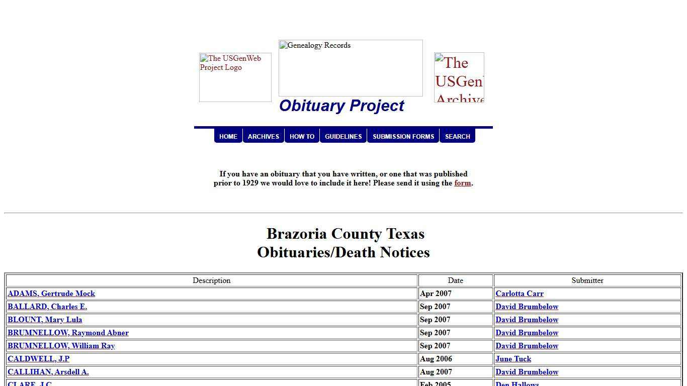 Brazoria County Texas Obituaries